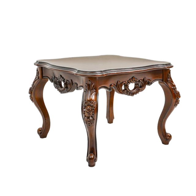 American Style Solid Wood Corner Side Table - Carved Edge Square End Table for Living Room European Retro Design