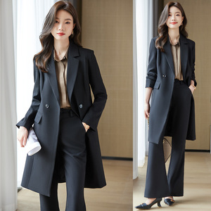 Women's Mid Length Trench Coat Solid Color Polyester Woven No-Wrinkle Treatment Professional Suit Set Spring Autumn 2023 - Product Image 1