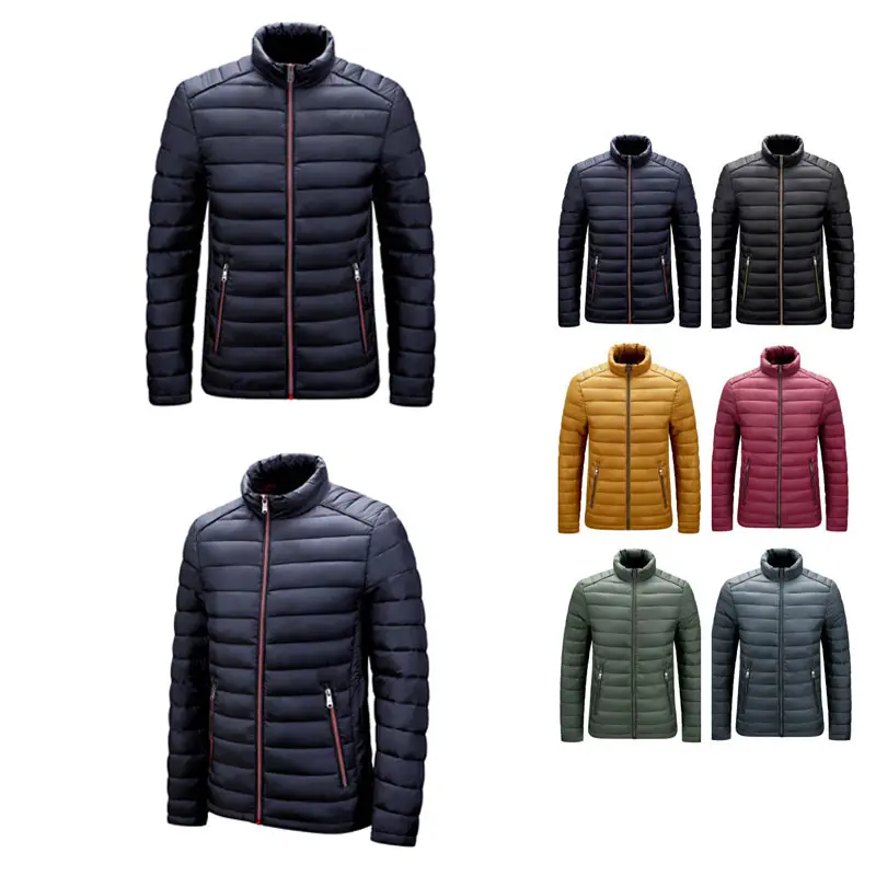 Venta al por mayor impermeable nylon negro burbuja chaqueta acolchada con capucha de alta calidad logotipo personalizado brillante invierno hombres