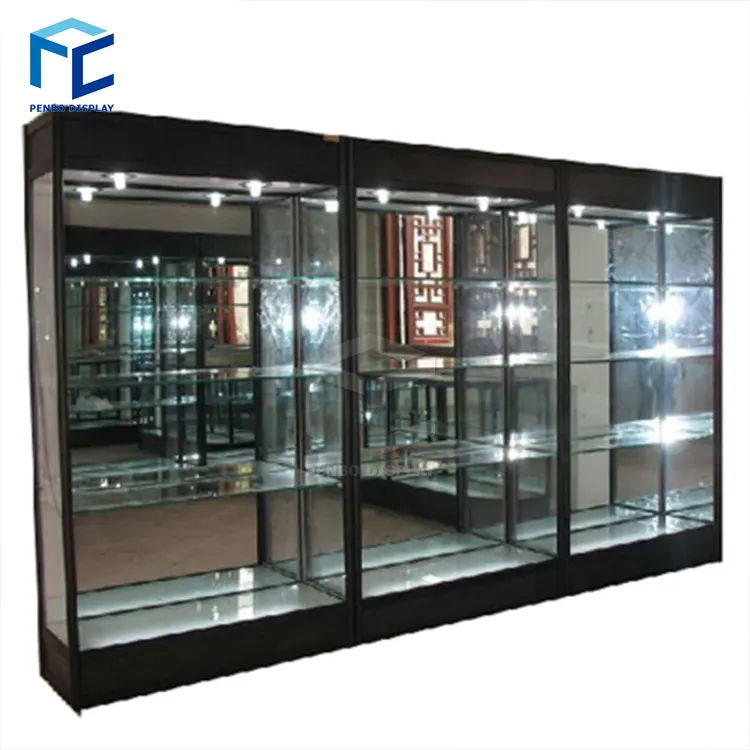 LED Illuminated glas Display Cabinet mit 4 Tempered Glass Shelves, uhr Showcase