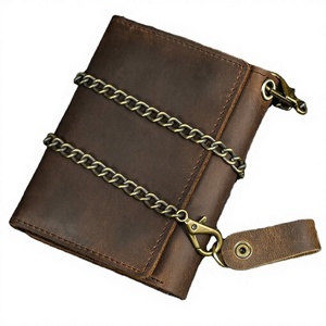 Cartera Trifold Corta Vintage de Cuero Genuino Antirrobo con Cierre Abierto y Ventanas Transparentes para Unisex - Product Image 2