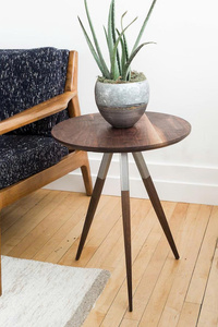 Walnut & Steel Accent <b>Table</b> Handcrafted Mid Century Round End <b>Table</b> Modern Handmade Wood Living Room Furniture - Product Image 3