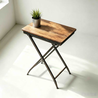 Table d'appoint industrielle avec structure métallique et plateau en bois, table pliable vintage, table d'appoint pour patio et jardin, pour l'intérieur et l'extérieur, meubles de maison