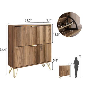 Armoire à <span class=keywords><strong>chaussures</strong></span> moderne JIAMEIJIA en noyer cannelé, inclinable, multi-niveaux, pour entrée - Product Image 3