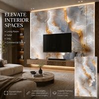 Panneau mural en PVC haute brillance MORLENX, texture marbre UV gris argenté agate, pour projets d'aménagement intérieur hôtelier