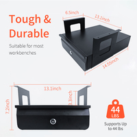 Tiroir sous table JH-Mech pour poste de travail, 11,5" x 13,9" x 3,9", avec support coulissant optionnel, en acier noir, avec verrou, coins arrondis