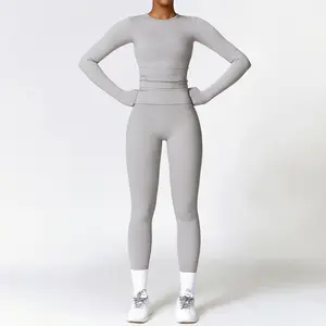 Lo más nuevo, Top corto de manga larga, mallas elásticas de cuatro vías, ropa deportiva para gimnasio, sujetadores deportivos sexis para mujer, trajes de Yoga de secado rápido para deportes activos