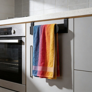 No-Drill Cabinet <b>Door</b> Towel Rack 1 Bar Self-Adhesive Kitchen Bathroom Storage Multi-Purpose Portable Hanger - Product Image 1