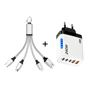 240W Multi Port Fast <b>Charger</b> Set with 3 in 1 Mini Keychain <b>USB</b> Cable EU <b>Plug</b> PD QC <b>Charger</b> Kit for IOS for Android - Product Image 1