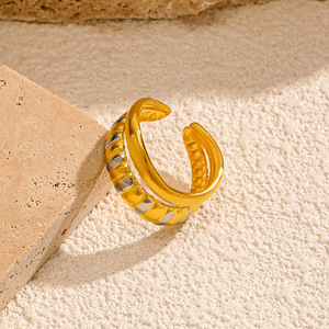 Anillo de Acero Inoxidable de Doble Capa Ope, Anillo Ajustable de Moda Geométrica de Primera Calidad, Joyería para Mujer - Product Image 3