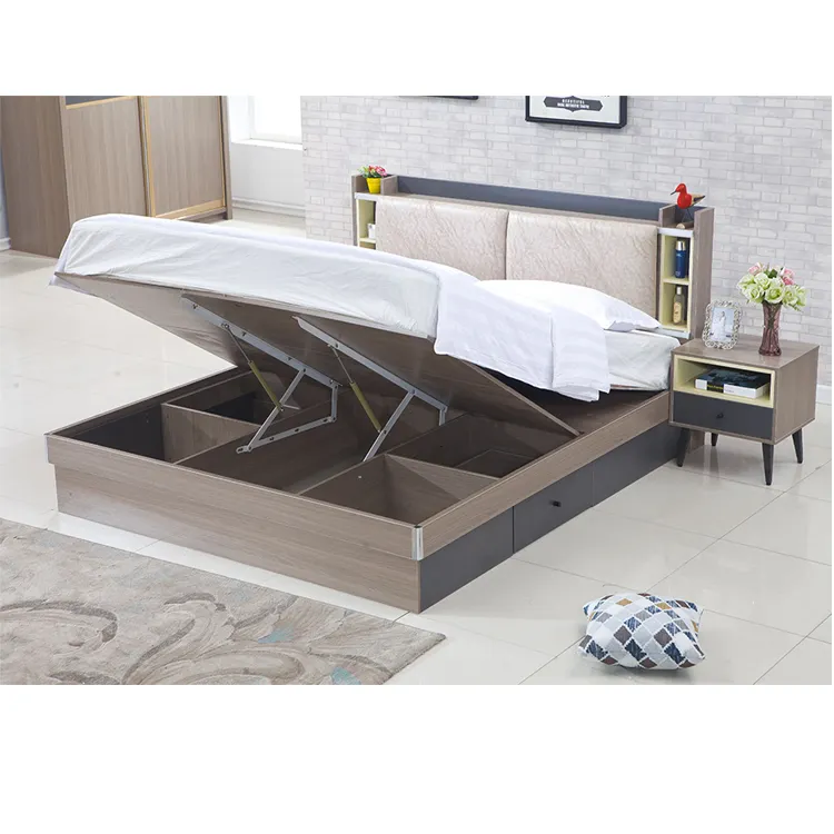 Design de cama dupla madeira mdf preço competitivo com caixa