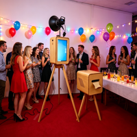 Draagbare houten iPad selfie fotohokje, vintage retro custom dubbelzijdige fotohokje voor feestjes en shows