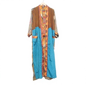 Robe longue patchwork pour femme, manches trois quarts, tenue décontractée d'été, en polyester tissé, imprimé doux, sans col - Product Image 1