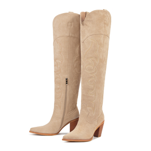 WETKISS Bottes de cowboy sur mesure pour femmes, cuissardes à talons épais et noires, bottes de cowgirl occidentales brodées pour femmes - Product Image 3