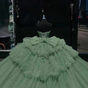 Vestidos <span class=keywords><strong>de</strong></span> quinceañera brillantes verdes salvia hechos a medida, corsé con cuentas <span class=keywords><strong>de</strong></span> encaje, <span class=keywords><strong>Vestido</strong></span> <span class=keywords><strong>15</strong></span> Anos Quinceañera dulce 16 <span class=keywords><strong>Vestido</strong></span> personalizado - Product Image 4