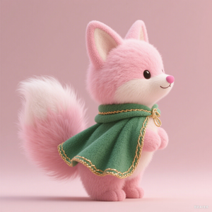 Peluche Personalizzabile ODM, Morbido <span class=keywords><strong>Volpe</strong></span> Rosa con Mantello Verde, Giocattolo Carino e Calmante - Product Image 4