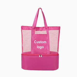 カスタムロゴ再利用可能なビーチプール屋外ショッピング旅行ジムピクニックビーチメッシュトートバッグ断熱クーラーコンパートメント付き - Product Image 3