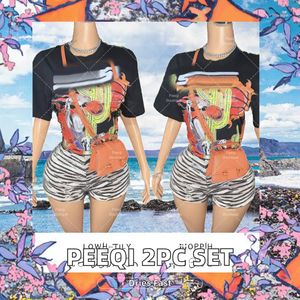 ชุดเซ็ตเสื้อยืดพิมพ์ลายกราฟิกผ้าฝ้ายสำหรับผู้หญิง Peeqi กางเกงขาสั้นลายเสือดาว สไตล์ลำลองแนวสตรีทแวร์ ชุด 2 ชิ้น สำหรับฤดูร้อน ความยาวเหนือเข่า - Product Image 2