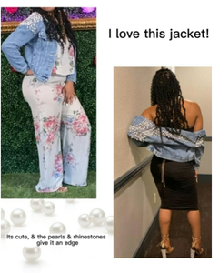 Veste en jean pour femme, grande taille, légère et respirante, à manches longues, avec logo imprimé et brodé personnalisé, rivets cloutés et perles, style mode - Product Image 6