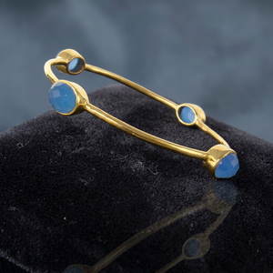 Gemstones Gold Plated Cuff Bracelet Light Blue Chalcedony Bezel Set Classic Unisex Fashion <b>Bangle</b> for Anniversary Third Party - Product Image 2