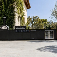 Îlot de cuisine extérieure pour restaurant, barbecue en acier inoxydable, grill à gaz modulaire avec évier, four à pizza pour usage commercial