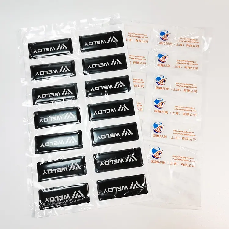 GR-L003 Custom dome 3D stickers with brand printing in rectangular shape