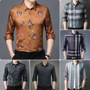 Venta al por mayor de camisas de manga larga casuales de moda para hombres Minorista Ropa especial para hombres Camisa delgada con estampado clásico para jóvenes