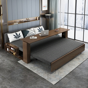 Pull-out Living Room <strong>Wooden</strong> Storage Drawer Reclining Sofa Bed Space-saving Convertible Modern Fabric Upholstery Folding <strong>Futon</strong> - Product Image 2