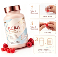 Gummies à Marque Blanche OEM BCAA 1000mg Acides Aminés à Chaîne Ramifiée pour la Récupération Musculaire, l'Énergie et l'Endurance