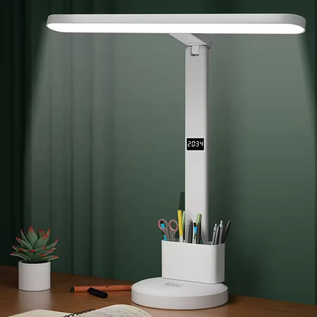 Foldable Modern Desk Lamp LED DC/AC E26 Dimmable Eye Protection Multifunction Built-in Time Display Learning Reading Night Lamp