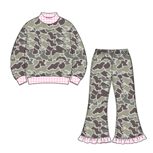 Tenues d'automne personnalisées pour bébés garçons et filles, à motif camouflage et bords à carreaux, imprimé de vacances, vente en gros, vêtements pour frères et sœurs, boutique Southern - Product Image 4