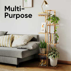 庭のための6階建て屋内/屋外竹と木の角の植物スタンド工場直送植木鉢ラック - Product Image 6