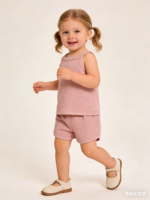 Maßgeschneidertes Sommer-Set für Babys und Kleinkinder: Ärmelloses Top und Shorts im Waffel-Design, Neues Zweiteiliges Kinderset für den Sommer