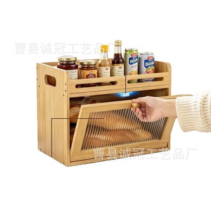 Boîte à pain en bois de bambou avec porte à bascule, rangement pour comptoir de cuisine, organisateur alimentaire multifonctionnel - Product Image 5