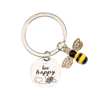 Portachiavi Animale Carino 'Be Happy', Anello Portachiavi Ape, Souvenir Regalo per Donne e Uomini, Accessorio per Borse, Chiavi Auto, Gioielli Fai-da-Te