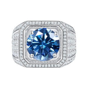 공장 가격 <span class=keywords><strong>1CT</strong></span> mens moissanite 반지 블루 블랙 컬러 힙합 moissanite 원석 925 스털링 실버 여성 고급 보석 선물 - Product Image 1