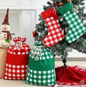 Personalised Santa Sacks Embroidered Classic Canvas Drawstring Gingham <b>Christmas</b> <b>Gift</b> <b>Bag</b> With Pompom - Product Image 1