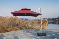 La mejor venta de sombrilla impermeable, toldo, poste dorado, 3x3, paraguas romano cuadrado, sombrilla giratoria de 360 grados para muebles de exterior