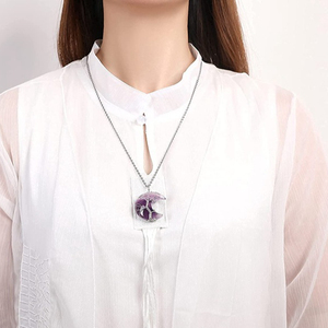 Tree Life Carved Wire-Wrapped Crescent Moon <strong>Stone</strong> Crystal Sun Catcher 7 <strong>Chakra</strong> Healing Crystal Necklace with Stress Reduction - Product Image 3