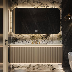 Modern Light Luxury Lacquer MDF <b>Wall</b>-Mounted Vanity Combo Integrated Basin Moisture-Proof Smart <b>Mirror</b> Bathroom Cabinet - Product Image 6