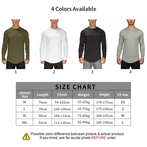 Long Sleeve Curved Hem Longline Plain <strong>White</strong> Stretchy T <strong>Shirts</strong> Customisable Men's <strong>Compression</strong> Gym Muscle Fit Tee <strong>Shirts</strong> - Product Image 2