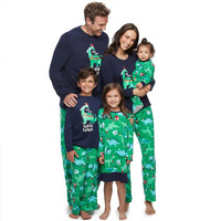 Fashion Cartoon Pyjama Mama En Me Kleding Sets Lange Mouw Westerse Stijl Kerst Dinosaurus Gedrukt Familie Bijpassende Outfits