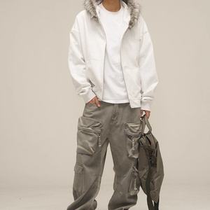 Sudadera con Capucha Personalizada, Estilo Vintage, Gruesa, con Cierre y Deshilachada, Unisex - Product Image 3