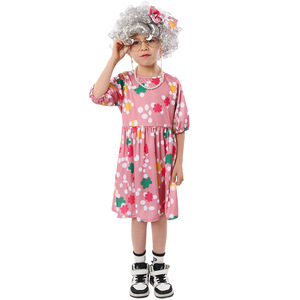 Disfraz de abuela para niños, vestido floral rosa con peluca y bastón para fiesta, actuación de Halloween - Product Image 4