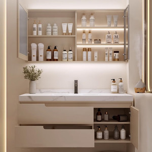 Kem phong cách hiện đại khách sạn phòng tắm Tủ rửa bảng kết hợp LED thông minh gương gốm Tấm Đá thép không gỉ - Product Image 2