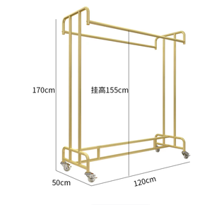 Double <strong>Rail</strong> Gold Garment Rack Metal <strong>Clothing</strong> Display Stand <strong>Heavy</strong> <strong>Duty</strong> for Retail Showroom Professional Boutique Fixture - Product Image 4