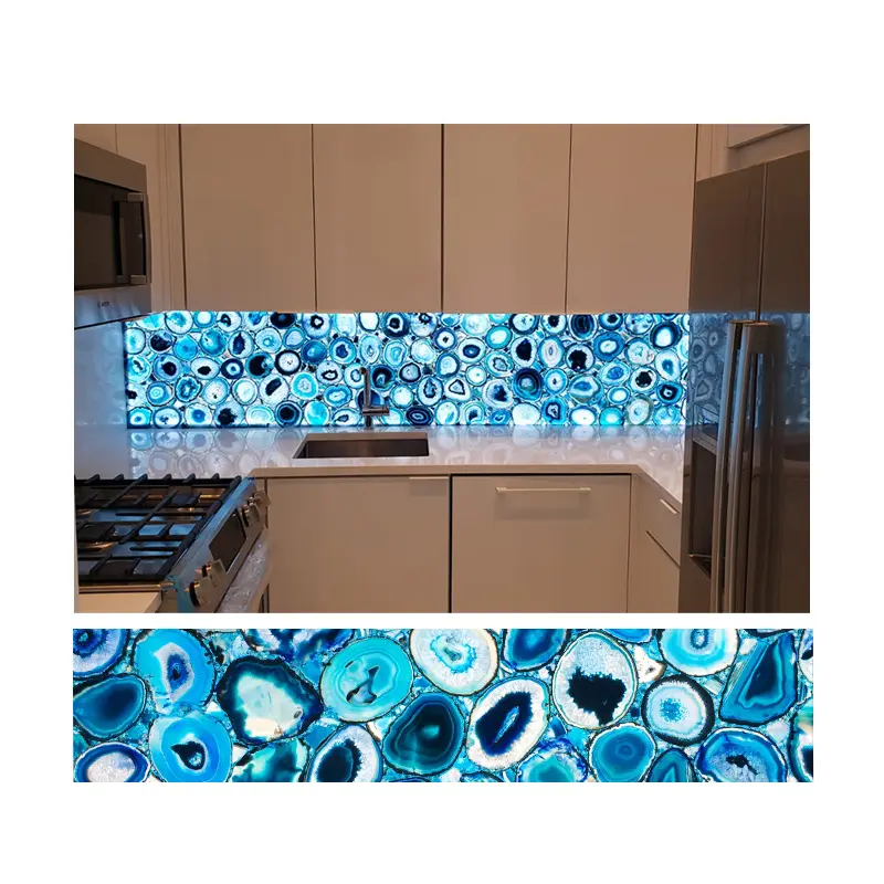 Customization Luxury Gemstone Blue Agate Stone Backsplash Kitchen Tile