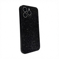 Coque de téléphone pour 17 Pro Max, design diamant noir, antichoc, gaufrage, strass avancés, luxe, matériau TPU+PC, anneau en plastique