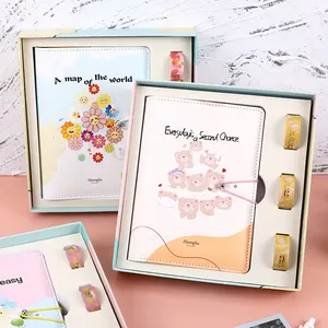 Diy design personalizado menina papelaria diário caderno bonito 6 anel fichário A5 conjunto de diário com adesivos