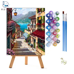 40 x 50厘米批发画笔和丙烯酸颜料数码绘画套装海港镇风景油画街景